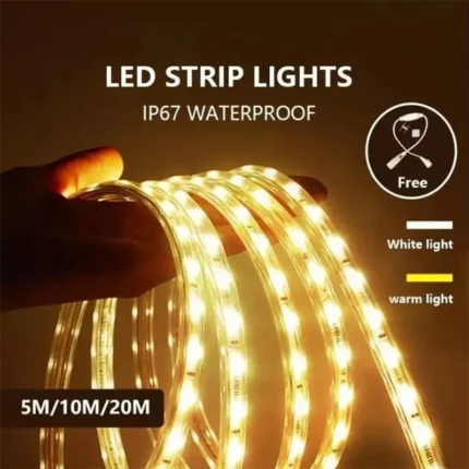 220V LED Strip Lights – High Brightness, Waterproof 5050 SMD Flexible Light Ribbon – Indoor & Outdoor Decorative Lighting